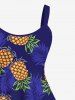 Robe Ligne A Nouée Feuille D'Ananas et Noix de Coco Imprimés de Grande Taille - Bleu XS
