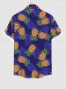 Plus Size Pineapple Coconut Leaves Print Hawaii Button Pocket Shirt For Men -  