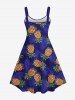 Robe Ligne A Nouée Feuille D'Ananas et Noix de Coco Imprimés de Grande Taille - Bleu 4X