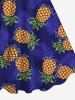 Robe Ligne A Nouée Feuille D'Ananas et Noix de Coco Imprimés de Grande Taille - Bleu 4X