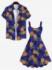 Robe Ligne A Nouée Feuille D'Ananas et Noix de Coco Imprimés de Grande Taille - Bleu 4X