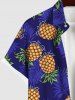 Plus Size Pineapple Coconut Leaves Print Hawaii Button Pocket Shirt For Men -  