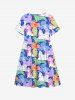 Kid's Colorful Fluffy Dog Stars Print Dress -  