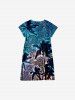 Kid's Vintage Floral Coconut Tree Circle Print Hawaii Button Dress -  