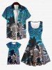 Kid's Vintage Floral Coconut Tree Circle Print Hawaii Button Dress -  
