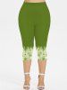 Plus Size Daisy Flower Tie Dye Ombre Print Capri Leggings -  