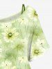Plus Size Solid Cami Top and Skew Neck Batwing Sleeves Daisy Flower Tie Dye Ombre Print T-shirt Set -  