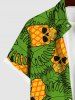 Plus Size Skulls Pineapple Coconut Leaves Print Hawaii Button Pocket Shirt For Men -  