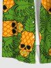 Plus Size Skulls Pineapple Coconut Leaves Print Hawaii Button Pocket Shirt For Men -  