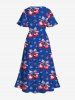 Plus Size Patriotic American Flag Star Bowknot Cherry Fruit Print Split Dress -  
