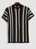 Men's Matching Two Piece Co Ord Vertical Stripes Openwork Knit Crew Neck Short Sleeves T-shirt and Drawstring Slant Pockets Straight Leg Pants Set -  