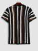 Men's Matching Two Piece Co Ord Vertical Stripes Openwork Knit Crew Neck Short Sleeves T-shirt and Drawstring Slant Pockets Straight Leg Pants Set -  