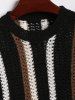 Men's Matching Two Piece Co Ord Vertical Stripes Openwork Knit Crew Neck Short Sleeves T-shirt and Drawstring Slant Pockets Straight Leg Pants Set -  