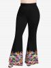 Pantalon Évasé Imprimé Léopard Coloré Grande Taille - Noir 5X