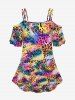 Plus Size Leopard Colorful Trippy Print Cold Shoulder T-shirt -  