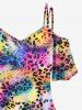 Plus Size Leopard Colorful Trippy Print Cold Shoulder T-shirt -  