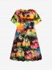 Kid's Coconut Tree Ombre Colorful Colorblock Print Hawaii Dress -  