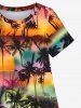 Kid's Coconut Tree Ombre Colorful Colorblock Print Hawaii Dress -  