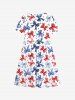 Kid's Patriotic American Flag Bowknot Star Print Dress -  