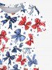 Kid's Patriotic American Flag Bowknot Star Print Dress -  