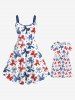 Kid's Patriotic American Flag Bowknot Star Print Dress -  