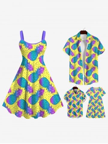 Ombre Pineapple Pin Dot Print Plus Size Matching Hawaii Beach Outfit For Family - YELLOW