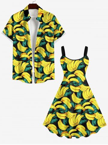 Banana Leaf Print Plus Size Matching Hawaii Beach Outfit For Couples