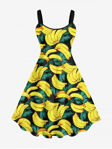 Plus Size Banana Leaf Print Hawaii Tank Dress - YELLOW - XS