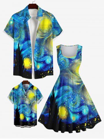 Glitter Spiral Painting Galaxy Print Plus Size Matching Hawaii Beach Outfit For Family - MULTI-A