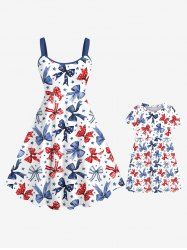 Patriotic American Flag Bowknot Star Print Plus Size Matching Mommy & Me Outfit -  