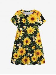 Plus Size Daisy Chrysanthemum Flower Print Hawaii Dress -  