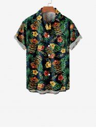 Kid's Tiki Mask Palm Leaf Hibiscus Flowers Print Buttons Pocket Hawaii Shirt -  
