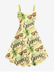 Plus Size Coconut Tree Banana Letters Sunglasses Print Hawaii Backless A Line Tank Dress -  
