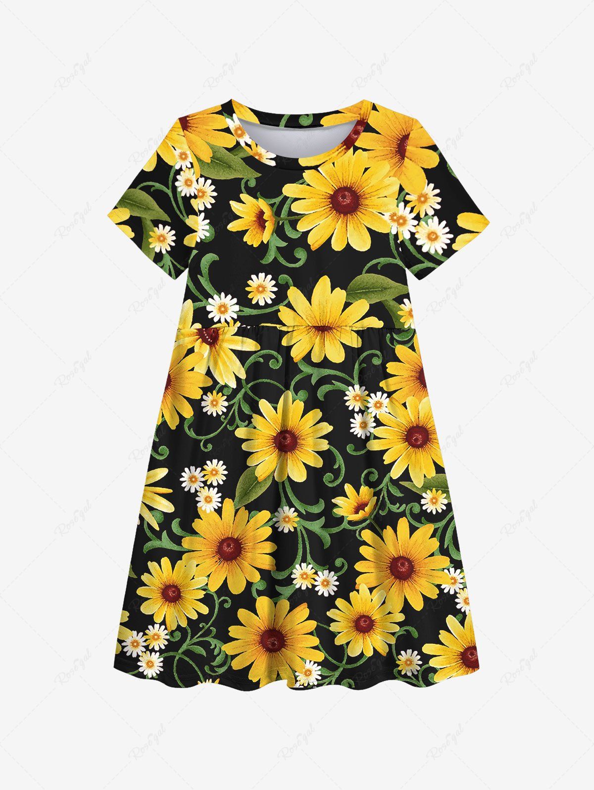 Sale Plus Size Daisy Chrysanthemum Flower Print Hawaii Dress  