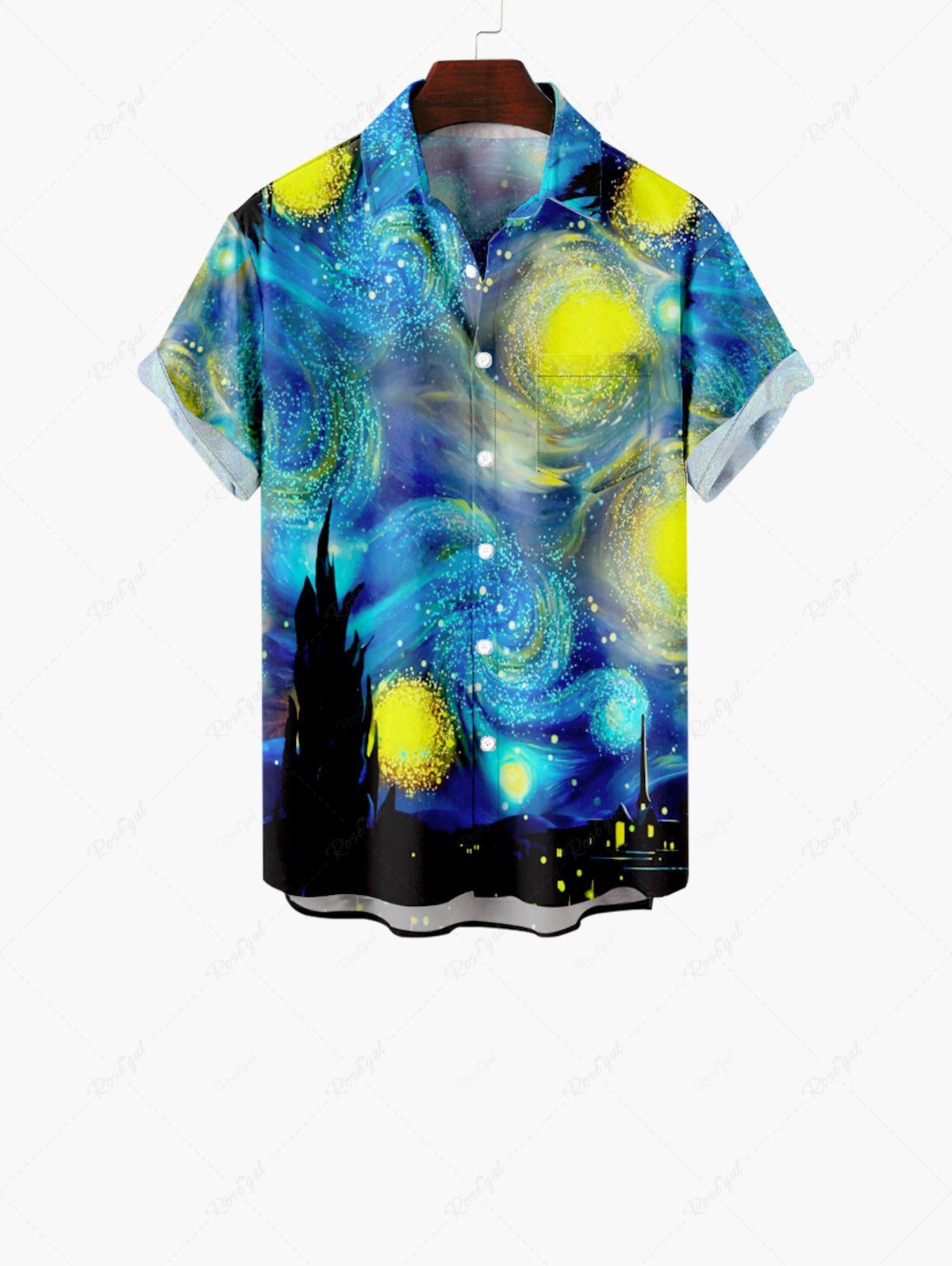 Outfit Kid's Spiral Painting Galaxy Castle Print Hawaii Button Pocket Shirt  