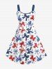 Patriotic American Flag Bowknot Star Print Plus Size Matching Mommy & Me Outfit -  