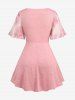 Rose Flower Print Ruched Ruffles Top and Hollow Out Lace Trim Capri Leggings Plus Size Summer Outfit -  