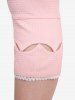 Rose Flower Print Ruched Ruffles Top and Hollow Out Lace Trim Capri Leggings Plus Size Summer Outfit -  