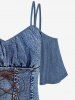 Lace Up Ruched Corset Denim 3D Print Cold Shoulder T-shirt and Flare Pants Plus Size 70s 80s Outfit -  