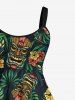 Tiki Mask Palm Leaf Hibiscus Flowers Print Plus Size Matching Hawaii Beach Outfit For Family -  
