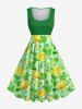 Lemon Leaf Branch Print 1950s Swing Dress and Button Shirt Plus Size Matching Hawaii Beach Outfit For Couples -  