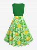 Lemon Leaf Branch Print 1950s Swing Dress and Button Shirt Plus Size Matching Hawaii Beach Outfit For Couples -  