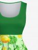 Lemon Leaf Branch Print 1950s Swing Dress and Button Shirt Plus Size Matching Hawaii Beach Outfit For Couples -  