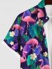 Plus Size Flamingo Flower Palm Leaf Print Buttons Pocket Hawaii Shirt For Men -  