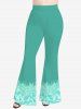 Pantalon Évasé Ombré Imprimé à Fleurs Grande Taille - Vert clair XS