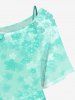 Plus Size Skew Neck Batwing Sleeves Ombre Flower Print T-shirt -  