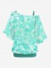 Plus Size Skew Neck Batwing Sleeves Ombre Flower Print T-shirt -  