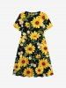 Plus Size Daisy Chrysanthemum Flower Print Hawaii Dress -  