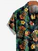 Kid's Tiki Mask Palm Leaf Hibiscus Flowers Print Buttons Pocket Hawaii Shirt -  