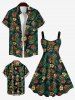 Kid's Tiki Mask Palm Leaf Hibiscus Flowers Print Buttons Pocket Hawaii Shirt -  